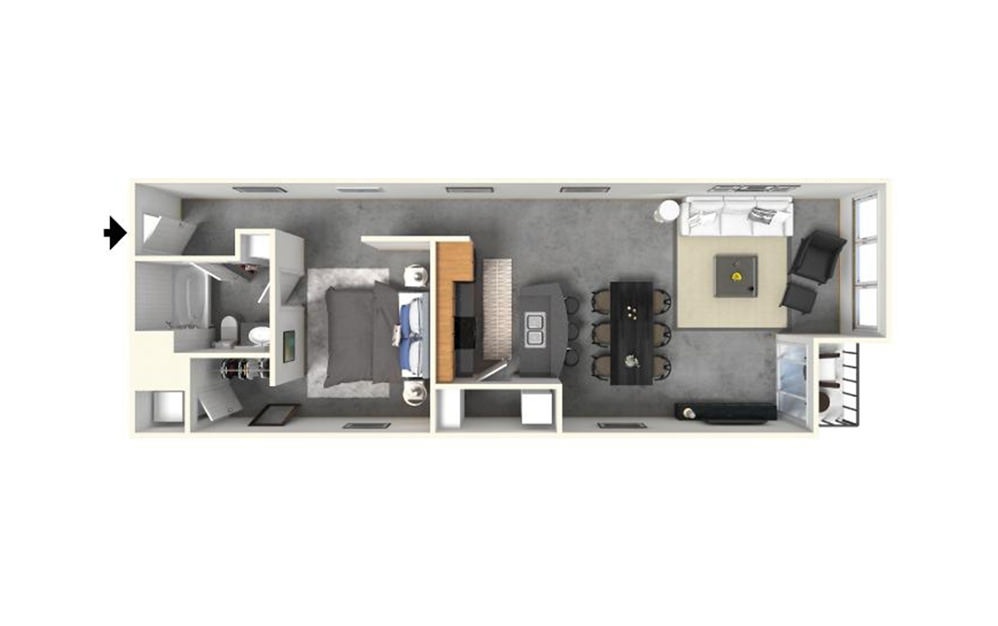 1 | 1 with Island - 1 bedroom floorplan layout with 1 bath and 972 square feet.