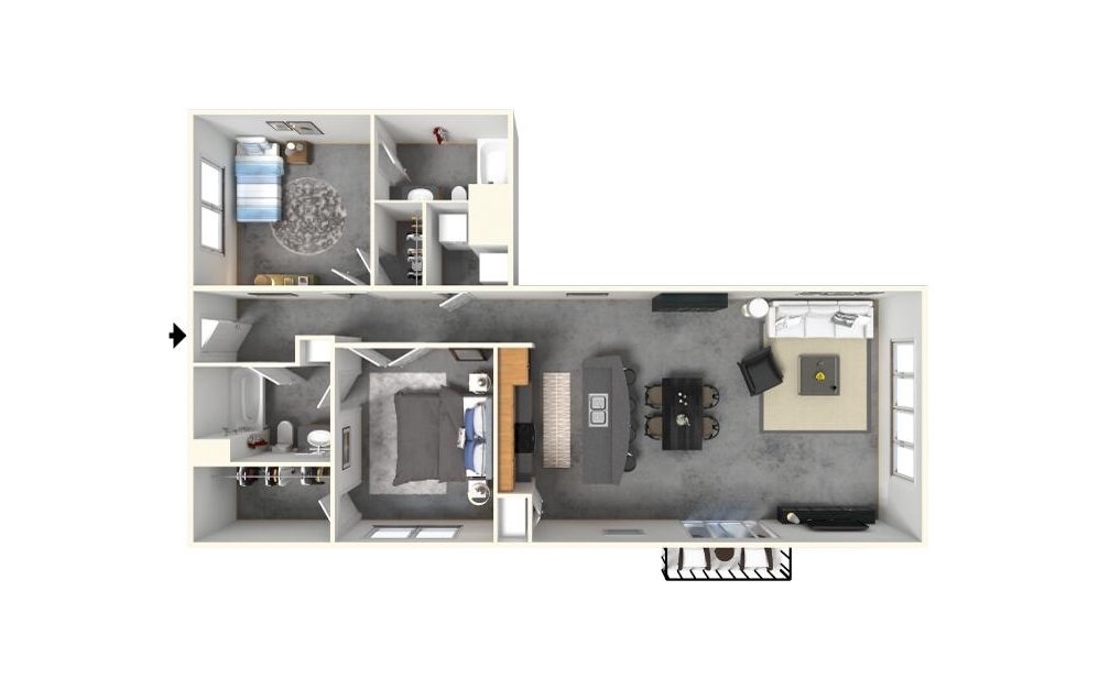 2 | 2 - 2 bedroom floorplan layout with 2 bathrooms and 1218 square feet