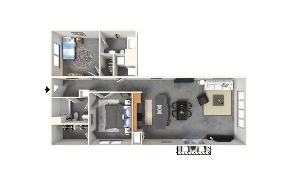 2 | 2 - 2 bedroom floorplan layout with 2 baths and 1218 square feet.