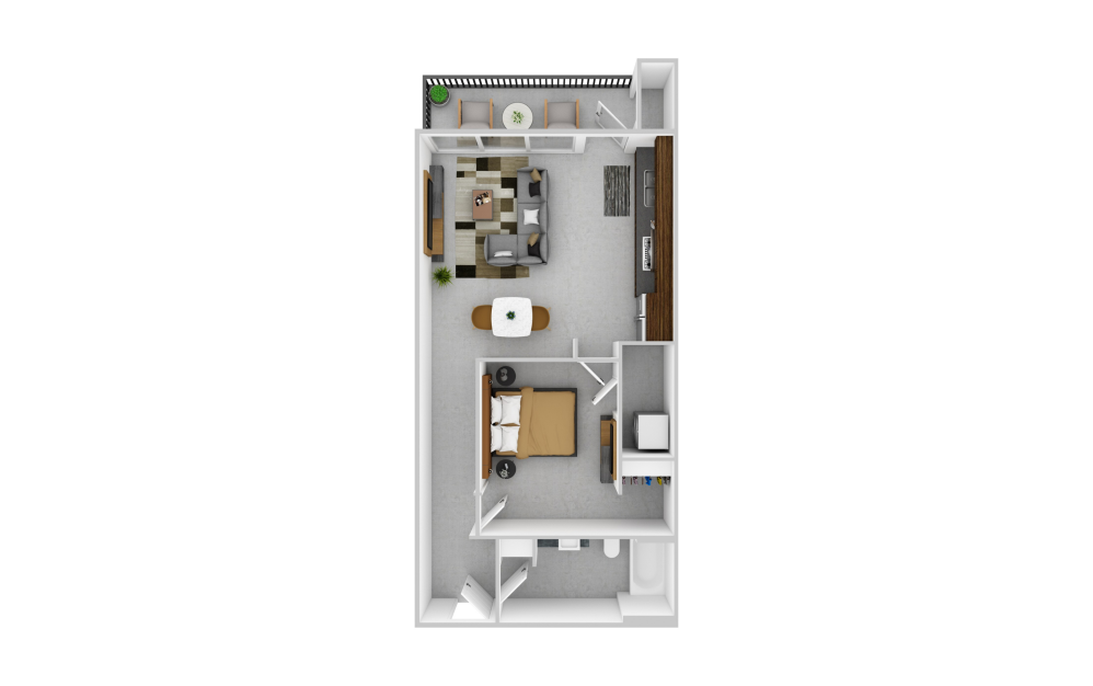 A1 Renovated - 1 bedroom floorplan layout with 1 bathroom and 720 square feet (3D)