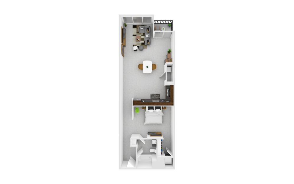 A2 Renovated - 1 bedroom floorplan layout with 1 bathroom and 972 square feet (3D)