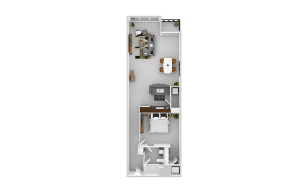A3 Renovated - 1 bedroom floorplan layout with 1 bathroom and 972 square feet (3D)