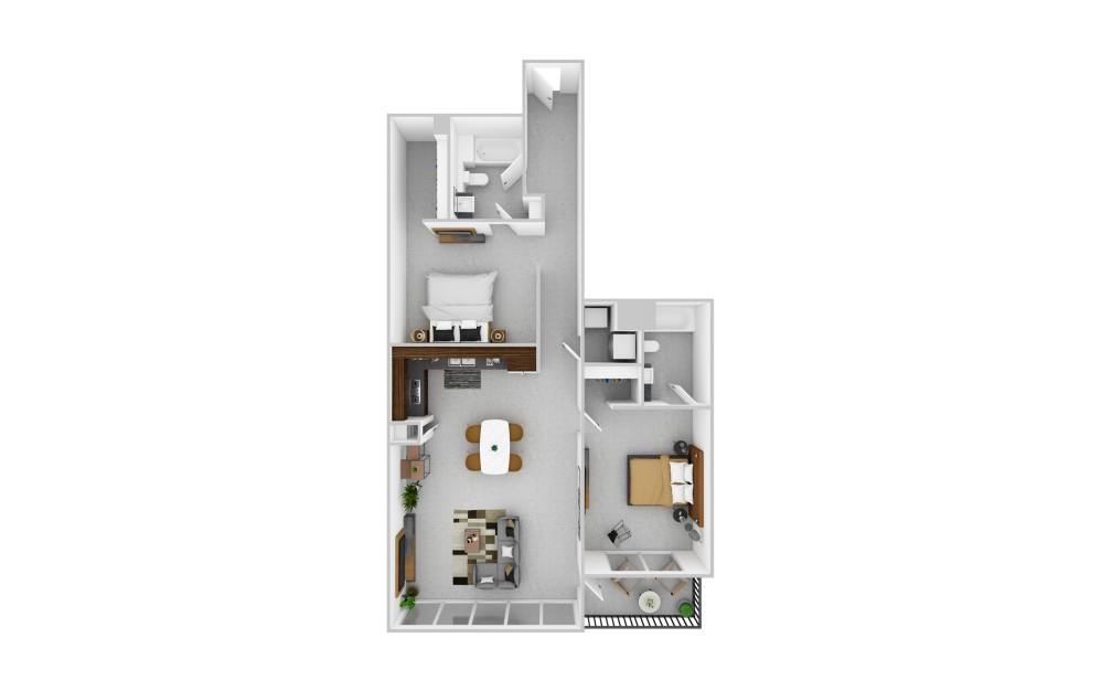 B2 Renovated - 2 bedroom floorplan layout with 2 bathrooms and 1367 square feet (3D)