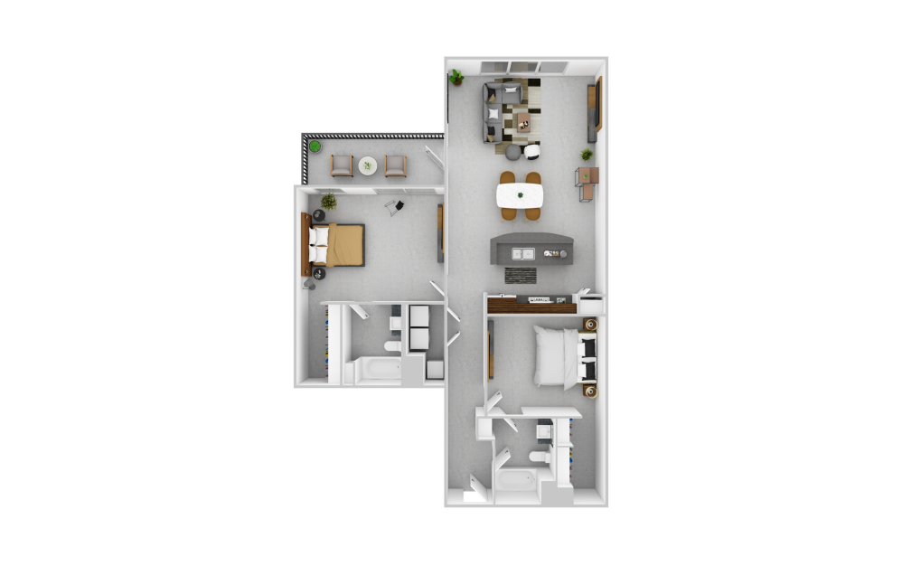 B4 Renovated - 2 bedroom floorplan layout with 2 bathrooms and 1523 square feet (3D)