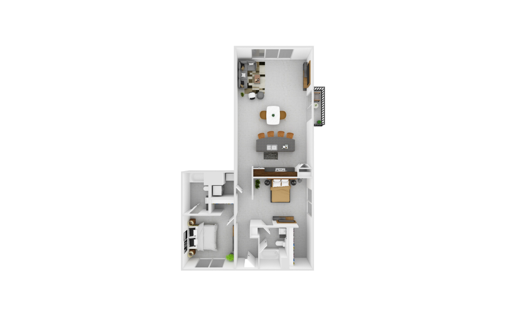 B3 Renovated - 2 bedroom floorplan layout with 2 bathrooms and 1218 square feet (3D)